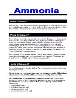 What is Ammonia Ammonia is a nutrient that contains nitr ogen and hydrogen