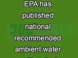 Aquatic Life Ambient Water Quality Criteria for Ammonia  Freshwater    EPA has published