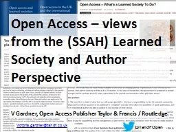 Open Access – views from the (SSAH) Learned Society and A