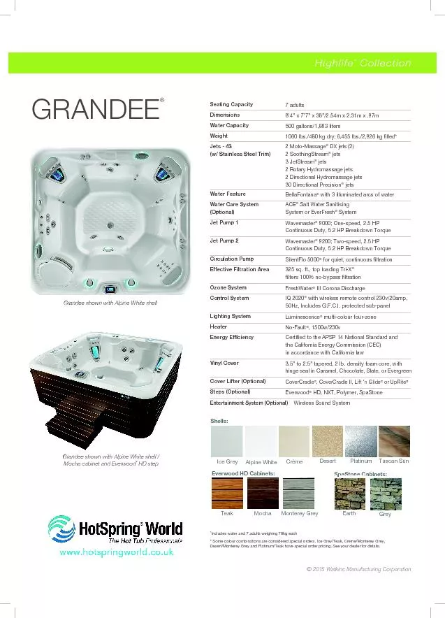 GRANDEEWater Capacity Weight (w/ Stainless Steel Trim)Water FeatureWat