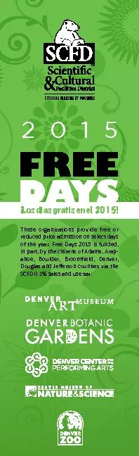 DAYS2015These organizations provide free or reduced price admission on
