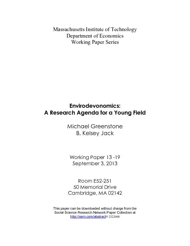 Envirodevonomics:  A Research Agenda for a Young Field  Michael Greens