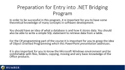 Preparation for Entry into .NET