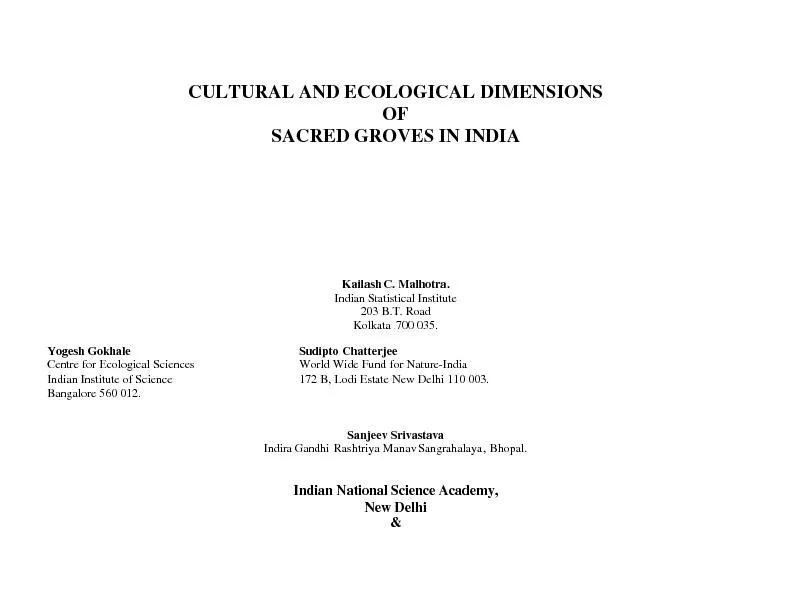 CULTURAL AND ECOLOGICAL DIMENSIONSOFSACRED GROVES IN INDIAKailash C. M