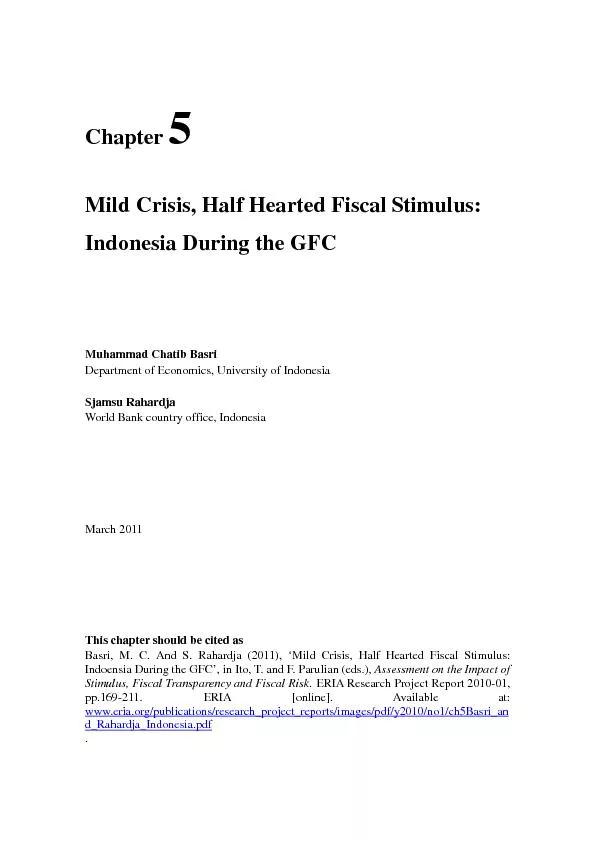 Chapter Mild Crisis, Half Hearted Fiscal Stimulus: Indonesia During th