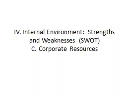 IV. Internal Environment: Strengths and Weaknesses (SWOT)