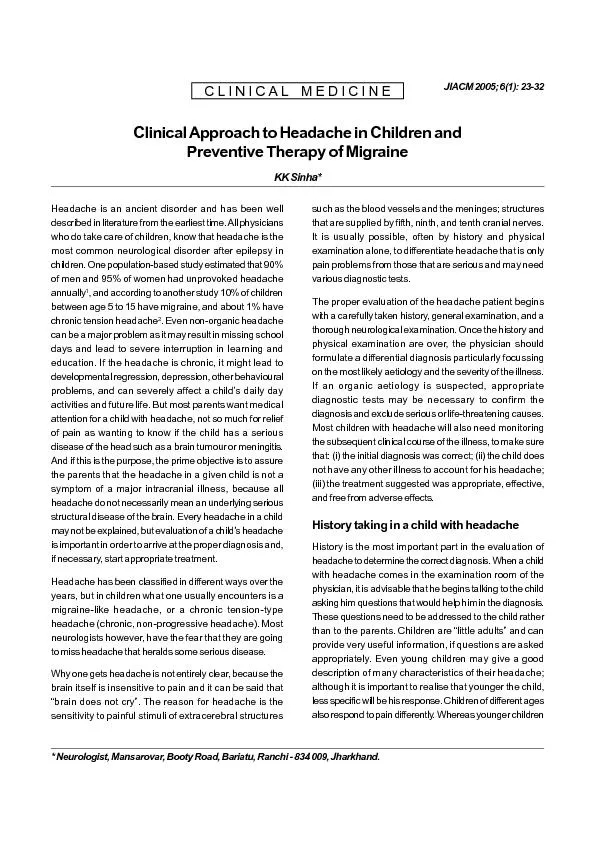 Clinical Approach to Headache in Children and