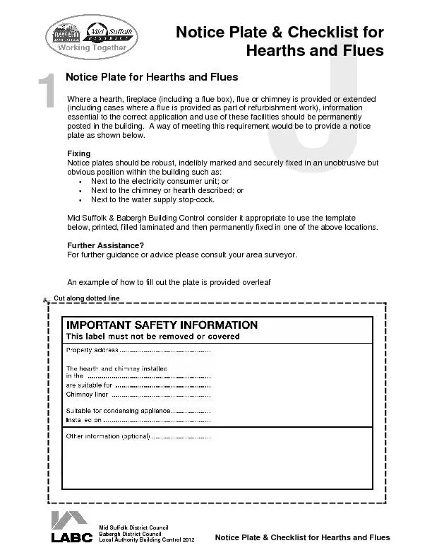 Notice Plate & Checklist for Hearths and Flues