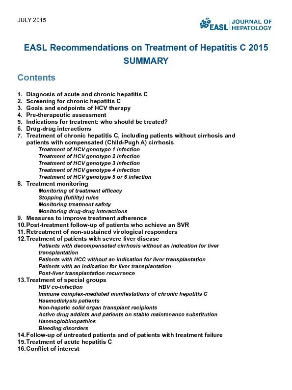 EASL Recommendations on Treatment of Hepatitis C 2015