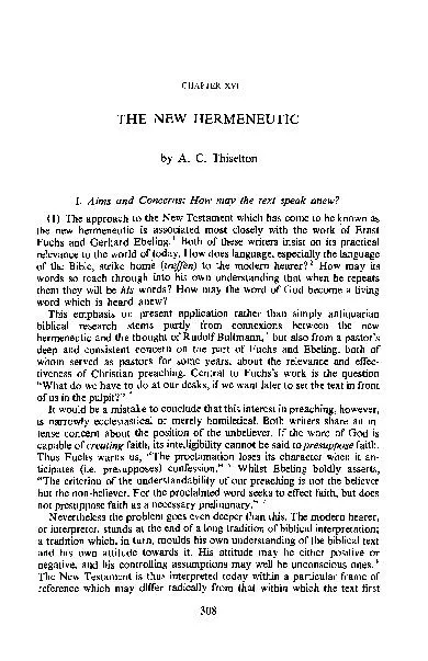 CHAPTER XVI THE NEW HERMENEUTIC by A. C. Thiselton I. Aims and Concern