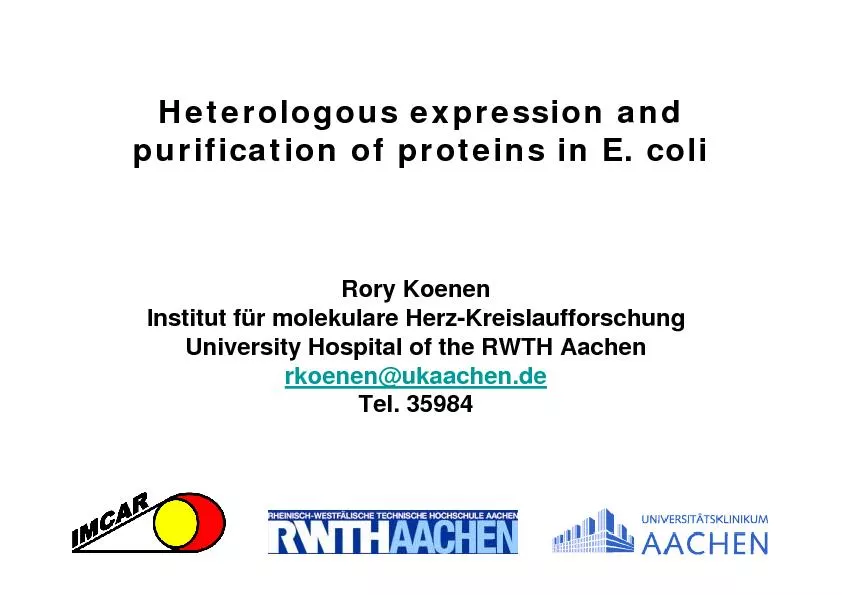 Heterologousexpressionand purificationof proteinsin E. coliRoryKoenenU