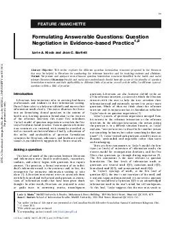 FEATURE  MANCHETTE Formulating Answerable Questions Question Negotiation in Evidencebased Practice  Lorie A