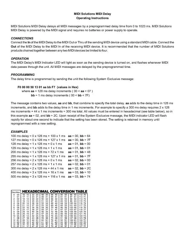 MIDISolutionsMIDIDelayOperatingInstructionsaabbaaaabbMIDISolutionsMIDI
