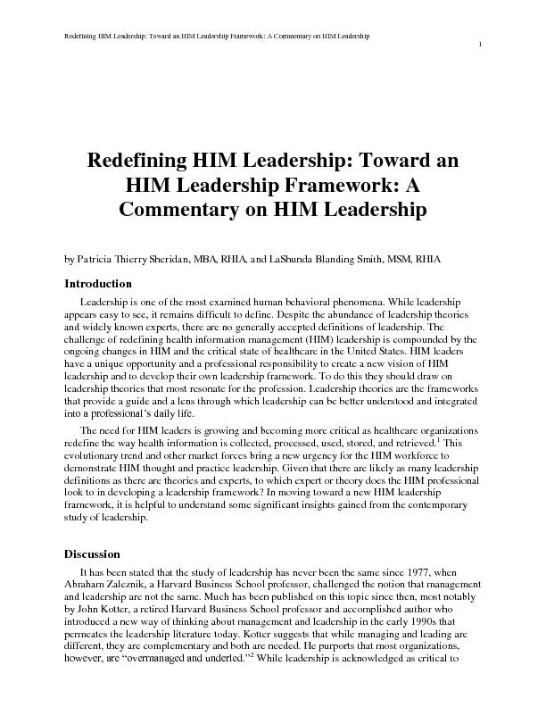 Redefining HIM Leadership: Toward an HIM Leadership Framework