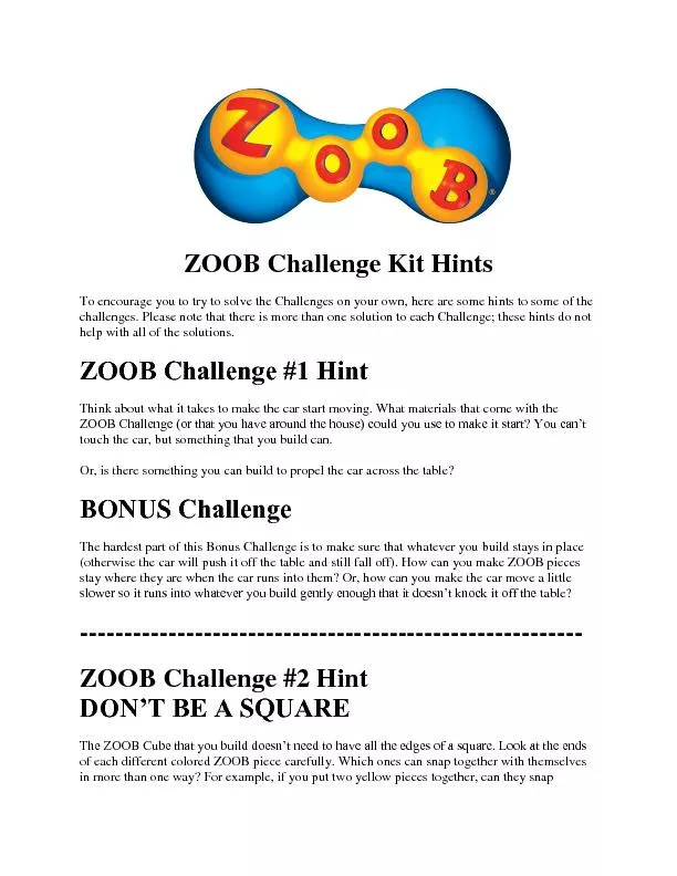 ZOOB Challenge Kit Hints