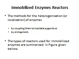 Immobilized Enzymes Reactors