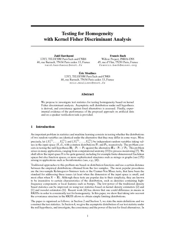 TestingforHomogeneitywithKernelFisherDiscriminantAnalysis
