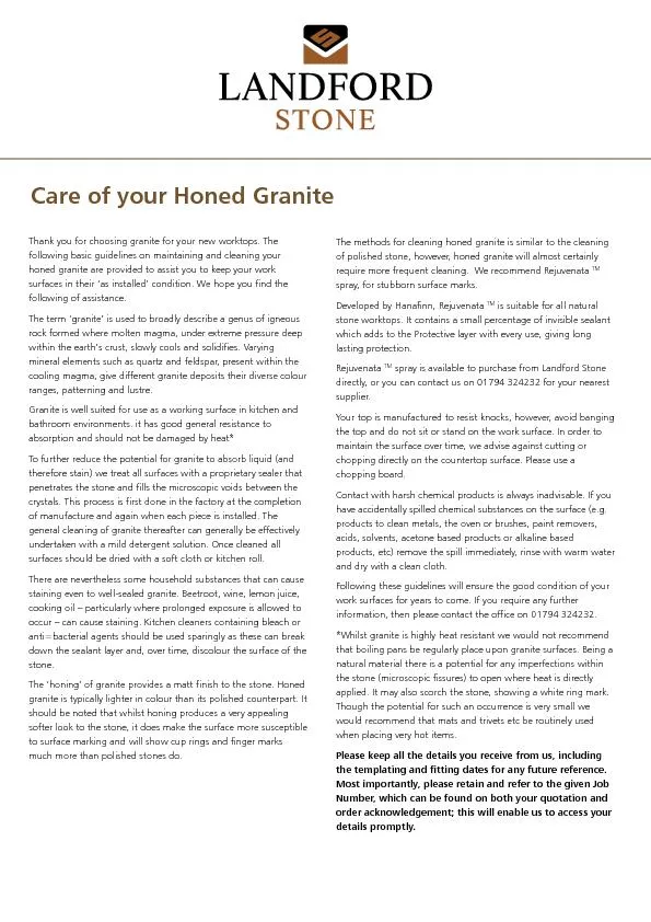 Care of your Honed Granite