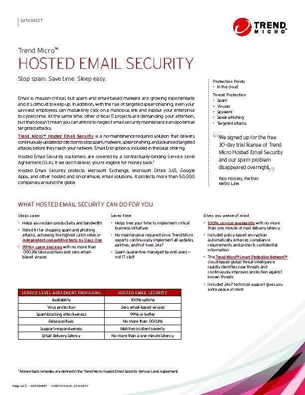 Page 1 of 2  •  DATASHEET  HOSTED EMAIL SECURITY