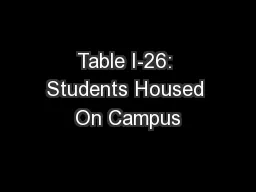 Table I-26: Students Housed On Campus