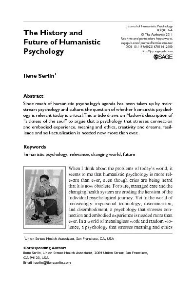 Journal of Humanistic PsychologyXX(X) 