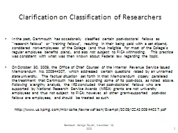 Clarification on Classification of Researchers