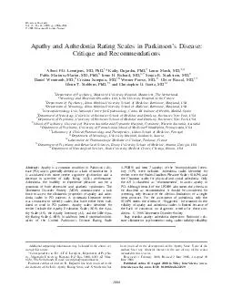 Apathy and Anhedonia Rating Scales in Parkinsons Disease Critique and Recommendations Albert F