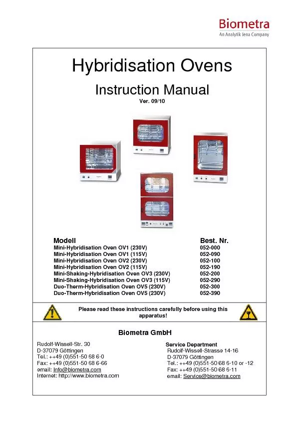 2   Instruction Manual Hybridisation Ovens 10/2009