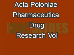 Acta Poloniae Pharmaceutica  Drug Research Vol