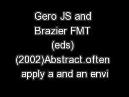 Gero JS and Brazier FMT (eds) (2002)Abstract.often apply a and an envi