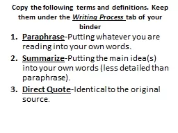 Copy the following terms and definitions. Keep them under t