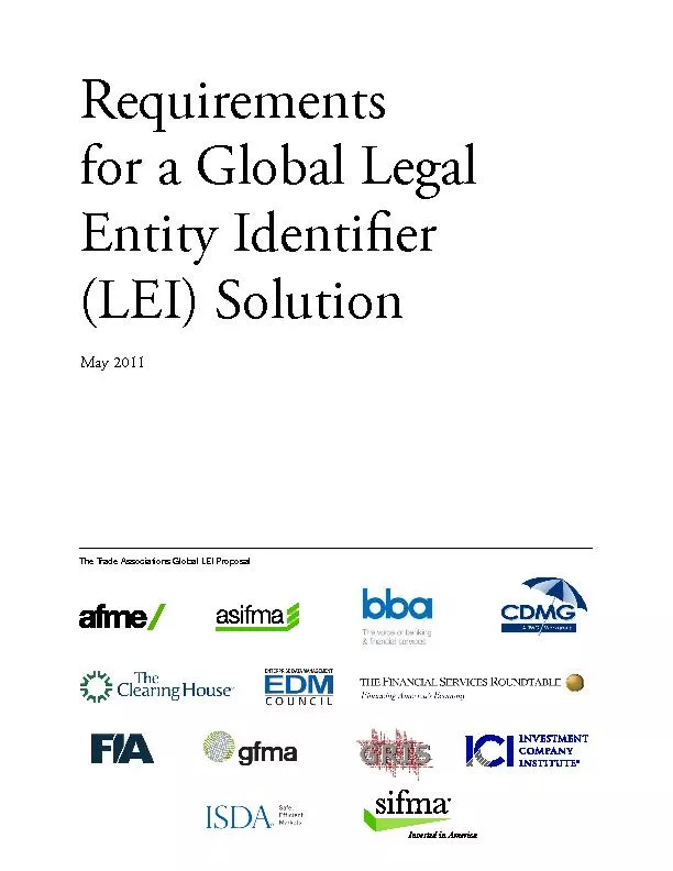 Requirements for a Global Legal Entity Identier (LEI) SolutionMay 201