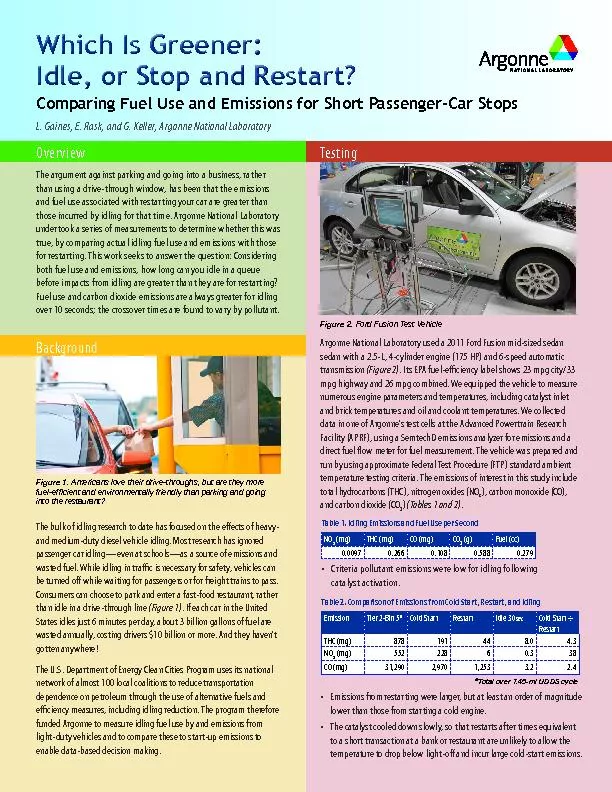Comparing Fuel Use and Emissions for Short Passenger-Car Stops
...