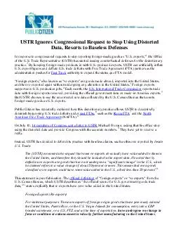 USTR Ignores Congressional Request to Stop Using Distorted