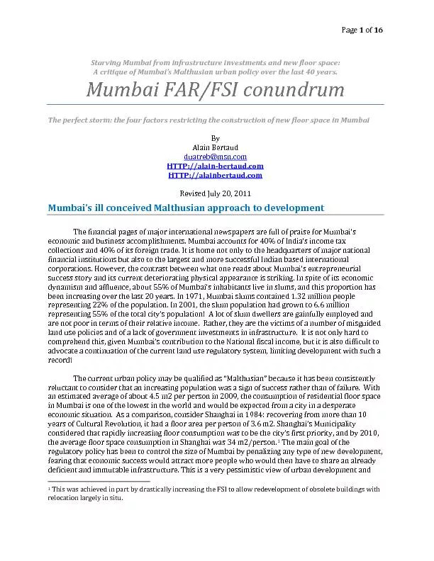 Page of Starving Mumbaifrom infrastructure investments and new floor s