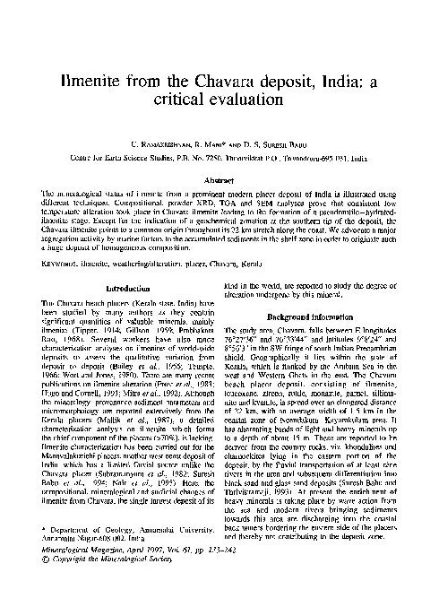 from the Chavara deposit, India: a critical evaluation