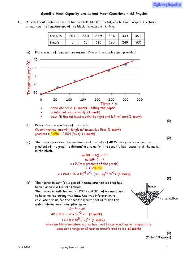 Specific Heat Capacity and Latent Heat Questions