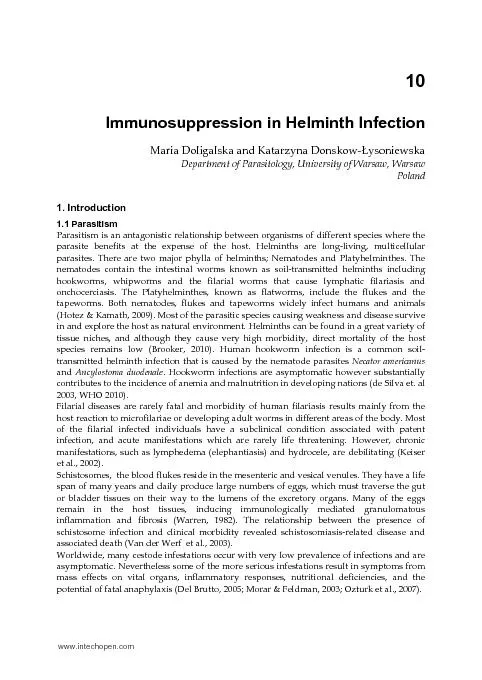 10 Immunosuppression in Helminth Infection Maria Doligalska and Katarz