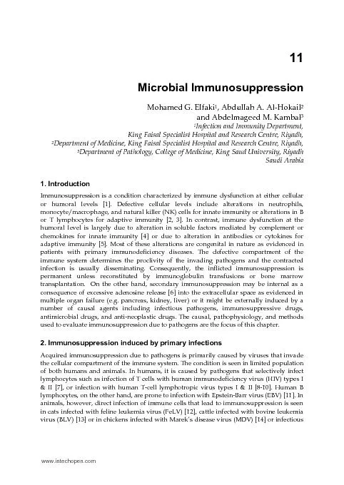 11 Microbial Immunosuppression Mohamed G. Elfaki, Abdullah A. Al-Hokai
