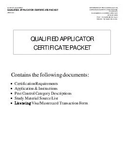 STATE OF CALIFORNIA QUALIFIED APPLICATOR CERTIFICATE PACKET REV