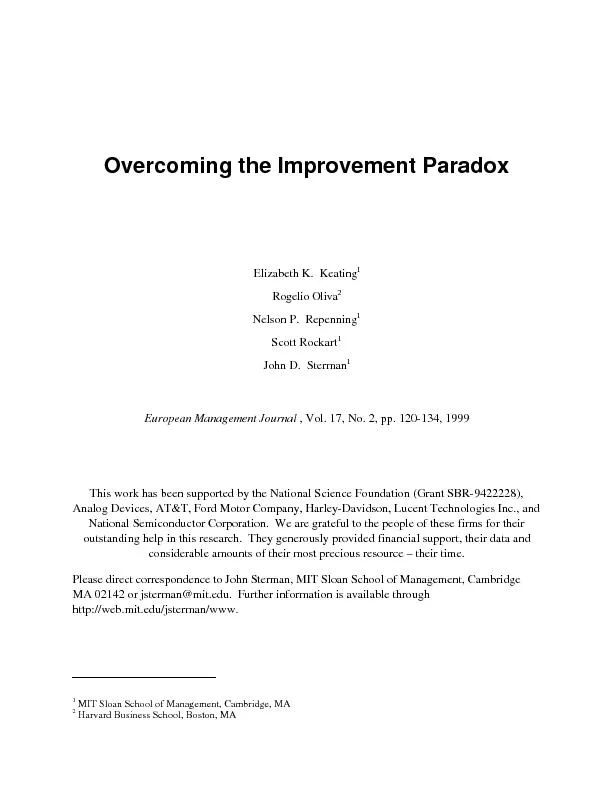 Overcoming the Improvement Paradox121Scott Rockart1John D.  Sterman1
.