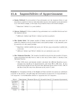 Impossibilities of Apportionment Quota Method A quota method of apportionment uses the