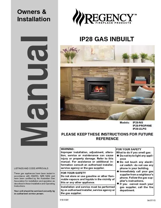 PLEASE KEEP THESE INSTRUCTIONS FOR FUTURE IP28-PROPANE