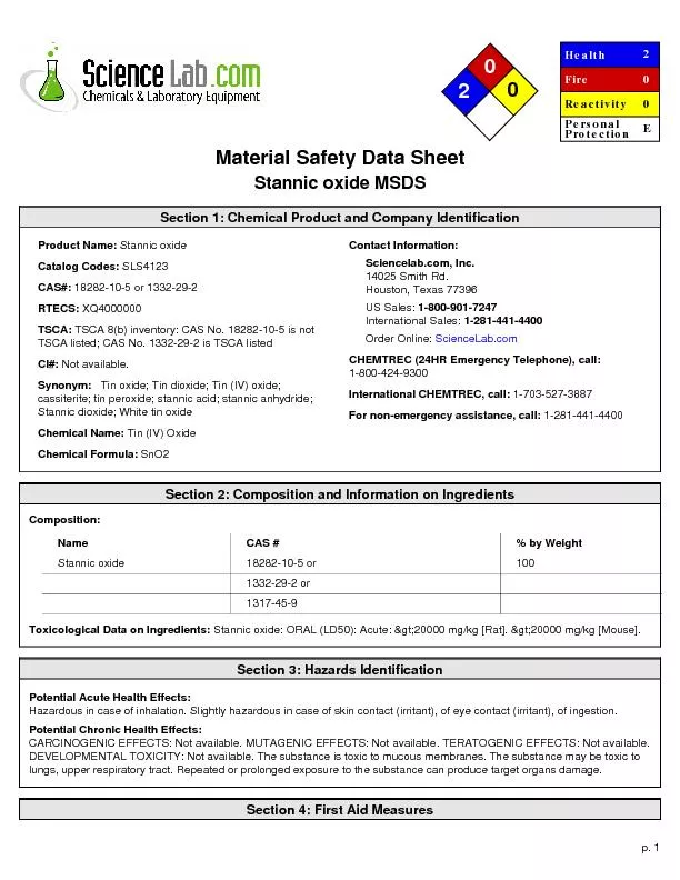 Material Safety Data SheetStannic oxide MSDS