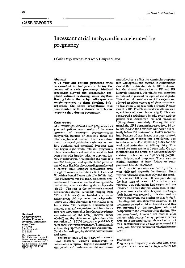 BrHeartJ1992;67:266-8CASEREPORTSIncessantatrialtachycardiaacceleratedb