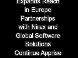 Press Release Apprise Software Expands Reach in Europe Partnerships with Nirax and Global