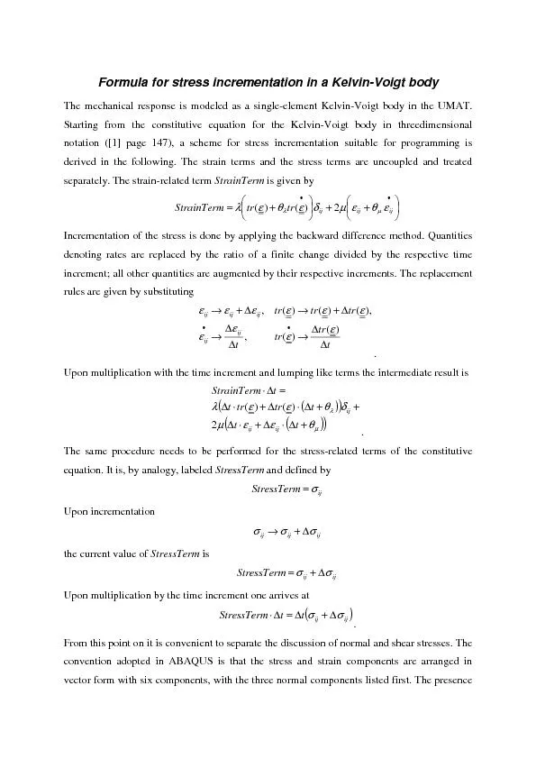 Formula for stress incrementation in a Kelvin-Voigt body The mechanica