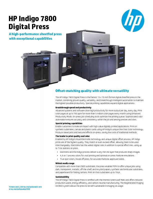 O�set-matching quality with ultimate versatility The HP Ind