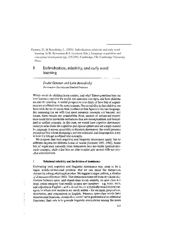 8\tIndividuation, relativity, and early wordlearningDedre Gentner and