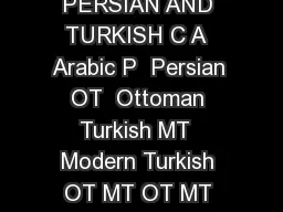 IJMES TRANSLITERATION SYSTEM FOR ARABIC PERSIAN AND TURKISH C A  Arabic P  Persian OT  Ottoman Turkish MT  Modern Turkish OT MT OT MT OT MT k or g k or k or n b or p zh or y or y or or sh sh th ch kh